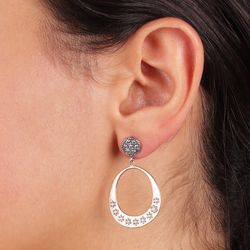 WE105A Pendientes PLATA DE PALO de mujer con circonitas blancas forma oval