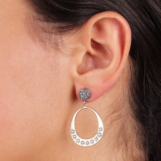 WE105A Pendientes PLATA DE PALO de mujer con circonitas blancas forma oval