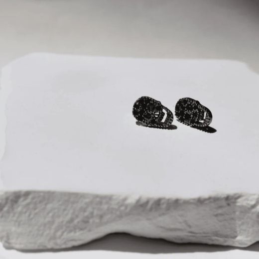 SE007X Pendientes PLATA DE PALO unisex con calavera de plata y circonitas negras