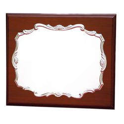 PL404 Placa homenaje tipo pergamino en aluminio plateado, madera de nogal y base madera con soporte