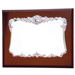 PL407 Placa homenaje aluminio plateado y madera de nogal colección Roma elegante y decorativa