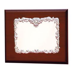 PL429 Placa conmemorativa en aluminio plateado acabada con madera de nogal fina y elegante