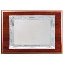 PL442 Placa homenaje en acero plateado y madera de color nogal moderna y elegante