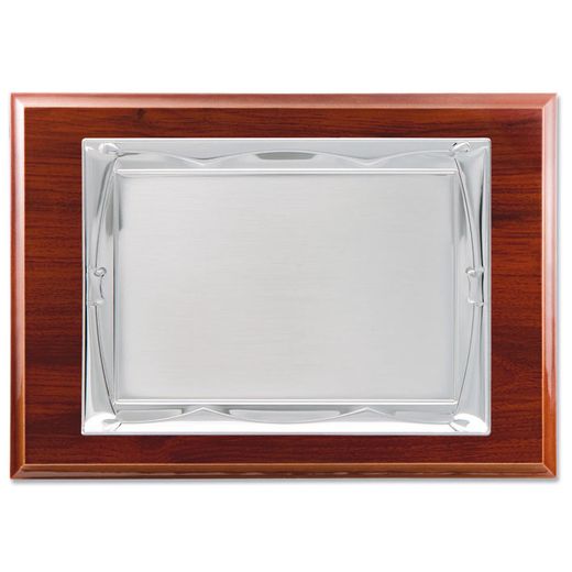 PL442 Placa homenaje en acero plateado y madera de color nogal moderna y elegante