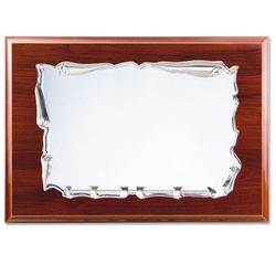 PL450 Placa homenaje elaborada en metal plateado y madera de nogal super decorativa