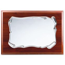 PL451 Placa de homenaje en aluminio plateado y madera tipo pergamino elegante y artístico