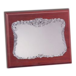 PL458 Placa homenaje colección Venecia en madera de nogal y aluminio plateado moderna y decorativa