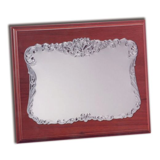PL458 Placa homenaje colección Venecia en madera de nogal y aluminio plateado moderna y decorativa