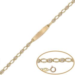 PU1136 Pulsera oro 18k infantil de bebé con placa oro para el grabado y circonitas