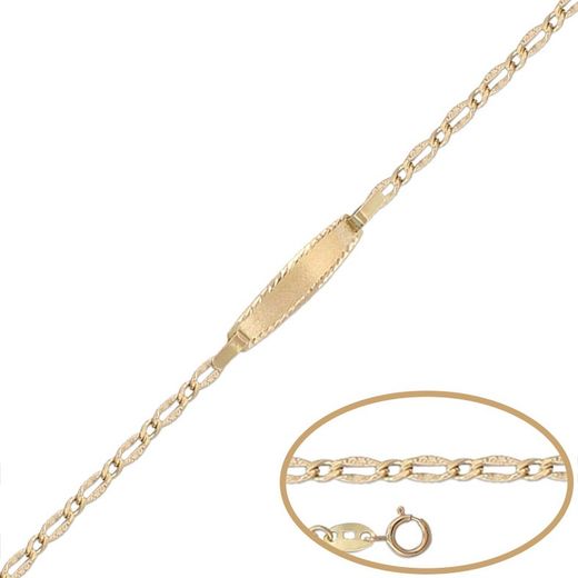 PU1138 Pulsera oro para bebé con placa de oro 18k satinada y bisel lapidado muy fina y discreta