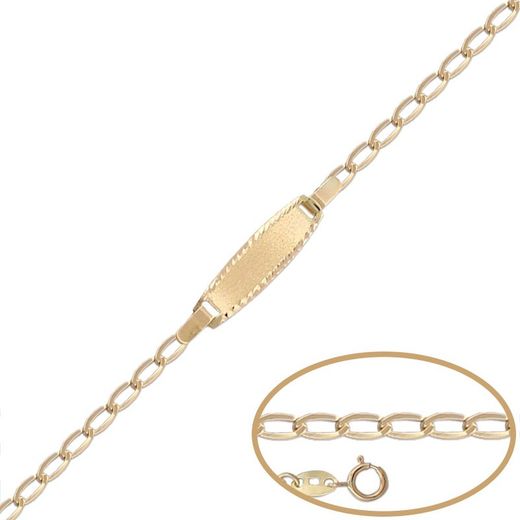 PU1153 Pulsera bebé en Oro de 18 Kl. Ancho de eslabón: 2.80mm. Ancho de placa: 5mm. Largo de 13.5 cm.