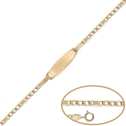 PU1154 Pulsera oro 18k infantil de bebé con placa y cierre de reasa reforzada de seguridad