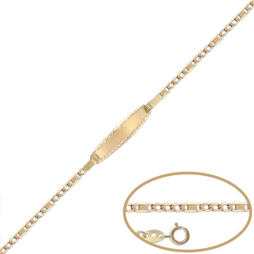 PU1155 Pulsera nomeolvides oro de ley de bebé placa matizada y bisel lapidado cierre reasa reforzada