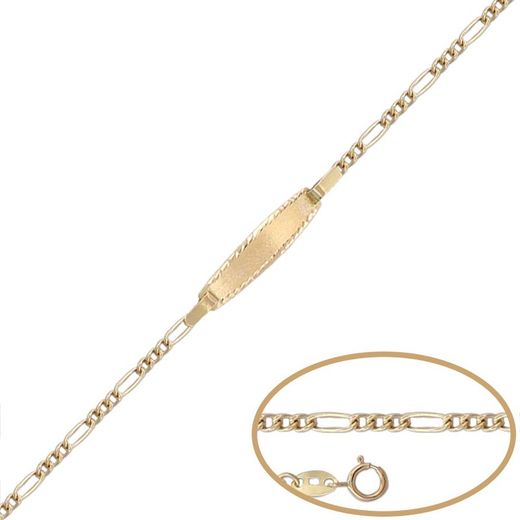 PU1156 Pulsera nomeolvides oro de ley de bebé placa matizada y bisel lapidado cierre reasa reforzada grabado gratuito