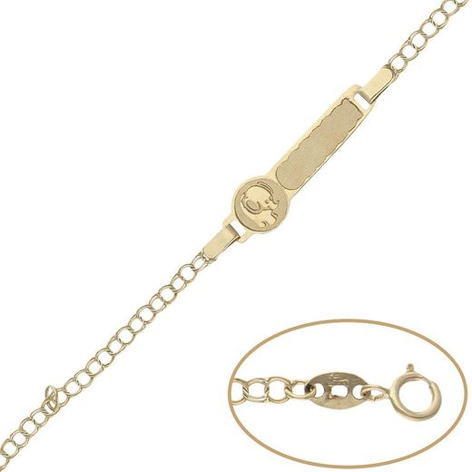 PU1169 Pulsera esclava oro bebé 18k con placa central elefante para el grabado