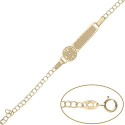 PU1171 Pulsera bebé en oro 18k eslabón húngaro doble con placa y reloj