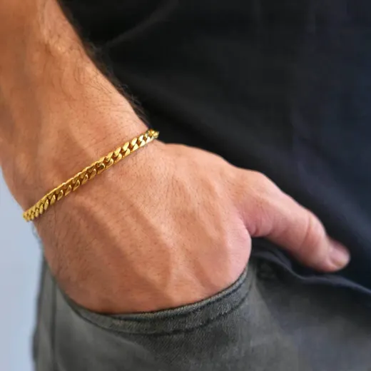 PU1208 Pulsera barbada para hombre hueca en Oro de 18 Kilates, pulsera realizada artesanalmente en oro 18k, terminación en brillo