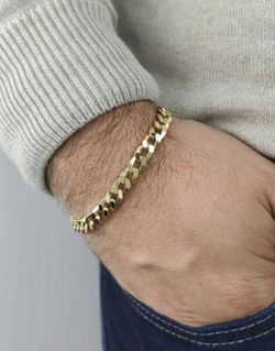 PU1208 Pulsera barbada para hombre hueca en Oro de 18 Kilates, pulsera realizada artesanalmente en oro 18k, terminación en brillo