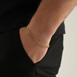 PU1208 Pulsera barbada para hombre hueca en Oro de 18 Kilates, pulsera realizada artesanalmente en oro 18k, terminación en brillo
