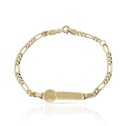 PU1264 Pulsera esclava infantil en oro 18k de bebé y placa para grabar con motivo elefante
