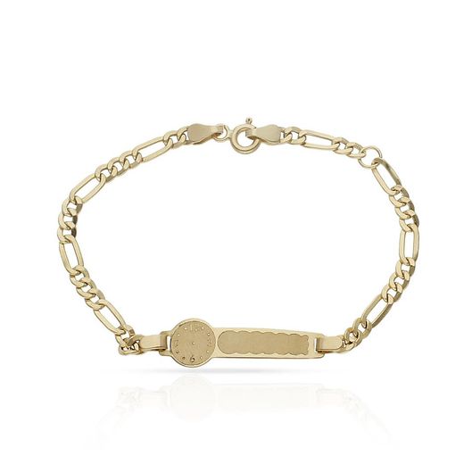 PU1265 Esclava pulsera infantil de bebé fabricada en oro de 18 ktes con reloj. Cadena diseño 3x1 resistente y sólida con acabado en brillo