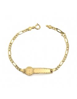 PU1265 Esclava pulsera infantil de bebé fabricada en oro de 18 ktes con reloj. Cadena diseño 3x1 resistente y sólida con acabado en brillo