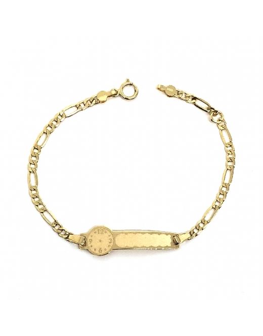 PU1265 Esclava pulsera infantil de bebé fabricada en oro de 18 ktes con reloj. Cadena diseño 3x1 resistente y sólida con acabado en brillo