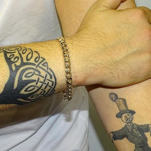 PU203 Pulsera de hombre en Oro de 18K con cadena barbada resistente y elegante cierre de mosquetón