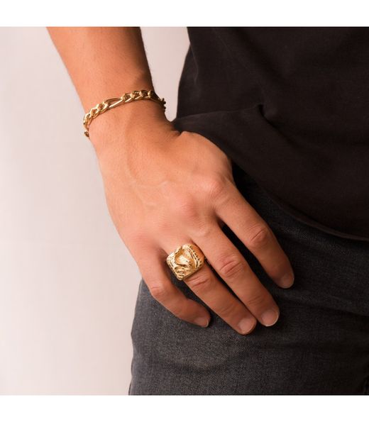 PU212 Pulsera oro de 18k de hombre semihueca modelo de eslabónes 3x1 cierre mosquetón