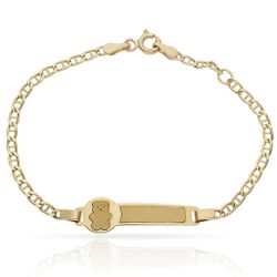 PU219 Esclava de bebé o para comunión en oro amarillo de 18K con cadena modelo ancla acabada en brillo con chapita rectangular con osito