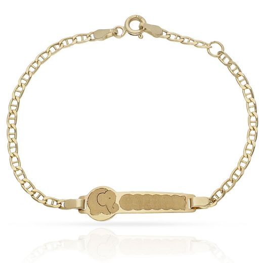 PU220 Pulsera esclava bebé o comunión en oro 18k cadena tipo ancla con placa y elefante