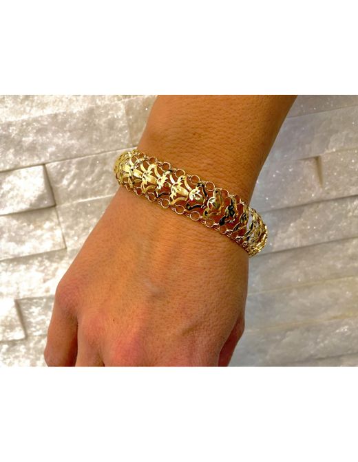 PU310 Pulsera princesa oro amarillo 18 Kilates 11 milimetros de ancho liso y tallado, largo 19 cm cierre cajón de seguridad con seguro del ocho