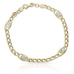 PU458C Pulsera oro 18K mujer con eslabones y cuatro circonitas oval transparentes de talla brillante