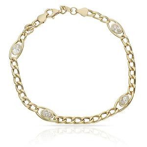 PU458C Pulsera oro 18K mujer con eslabones y cuatro circonitas oval transparentes de talla brillante