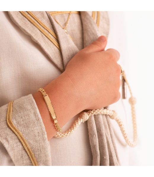 PU505 Pulsera esclava nomeolvides infantil en oro 18k de bebé con placa cadena Húngara