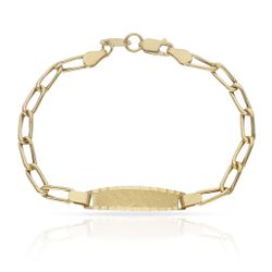 PU675 Pulsera oro bebé o comunión con placa matizada y bisel lapidado a mano modelo Fígaro