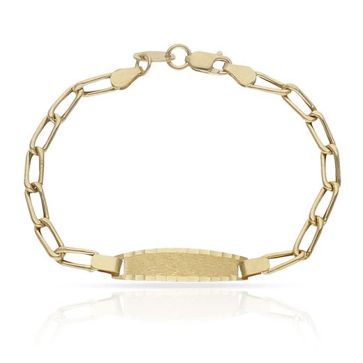 PU675 Pulsera oro bebé o comunión con placa matizada y bisel lapidado a mano modelo Fígaro