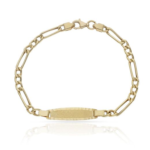 PU676 Pulsera oro 18k con placa para grabado modelo de cadena 3x1 cierre mosquetón de seguridad