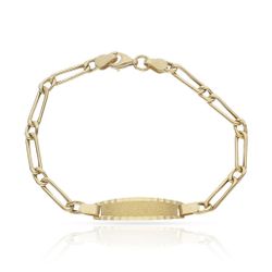 PU677 Esclava o pulsera de comunión o bebé con chapa acabado matizado y bordes tallados o lapidados cierre de mosquetón