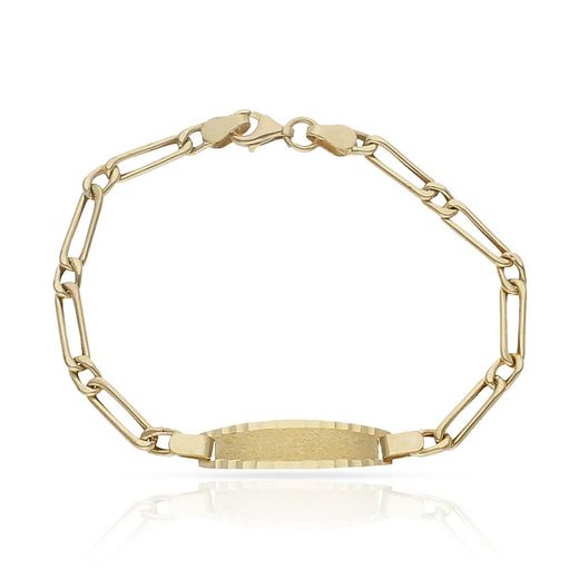 PU677 Esclava o pulsera de comunión o bebé con chapa acabado matizado y bordes tallados o lapidados cierre de mosquetón
