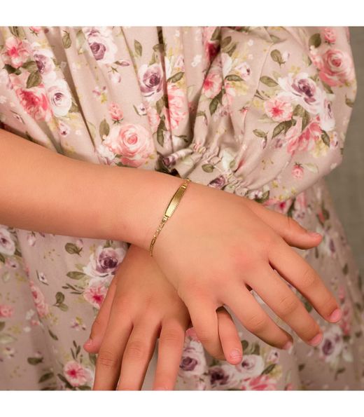 PU677 Esclava o pulsera de comunión o bebé con chapa acabado matizado y bordes tallados o lapidados cierre de mosquetón