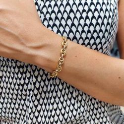 PU696 Pulsera oro 18k unisex eslabones tipo calabrote elegante y clásica, cierre de mosquetón