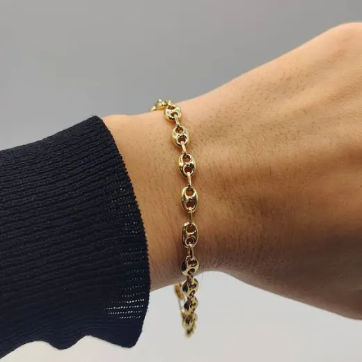 PU696 Pulsera oro 18k unisex eslabones tipo calabrote elegante y clásica, cierre de mosquetón