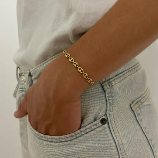 PU696 Pulsera oro 18k unisex eslabones tipo calabrote elegante y clásica, cierre de mosquetón