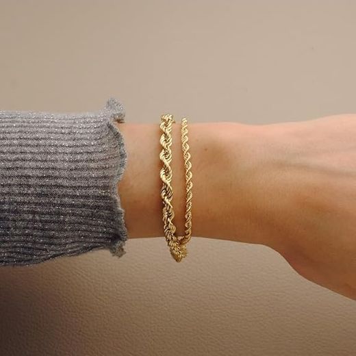 PU702 Pulsera de cordón salomónico en Oro de 18 K semihueca clásica y atemporal muy cómoda de llevar