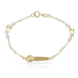 PU757 Pulsera oro 18k bebé o de primera comunión perlas circonita con cara de bebé