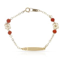 PU760 Pulsera infantil bebé de niña en oro 18k con placa para el grabado