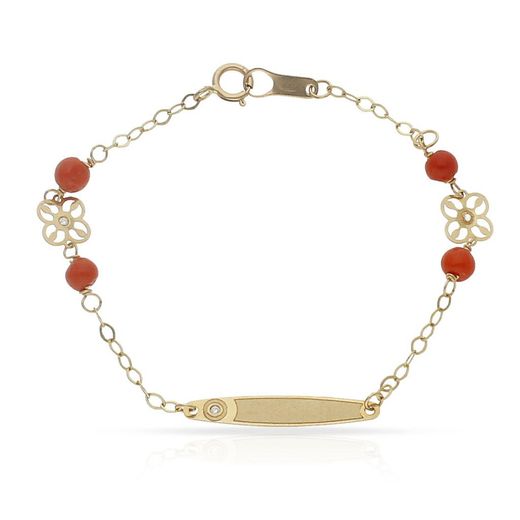 PU760 Pulsera infantil bebé de niña en oro 18k con placa para el grabado