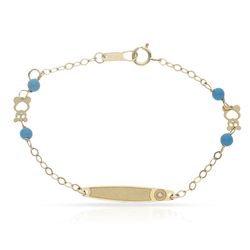 PU761 Pulsera oro 18k infantil de niña con circonita, turquesa y dos ositos calados