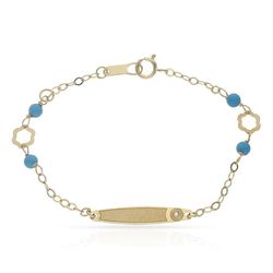 PU763 Pulsera niña de bebé en Oro de 18 K con circonita en la placa cadena con Turquesa sintética y motivos floral